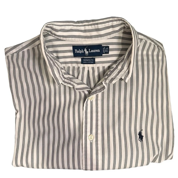 Ralph Lauren Men’s 16 1/2 34/35 Yarmouth Button Down White & Black Striped Shirt - Picture 7 of 7